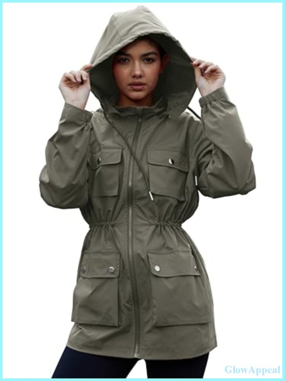 Waterproof Packable Rain Jacket Windbreaker Removable Hood Utility